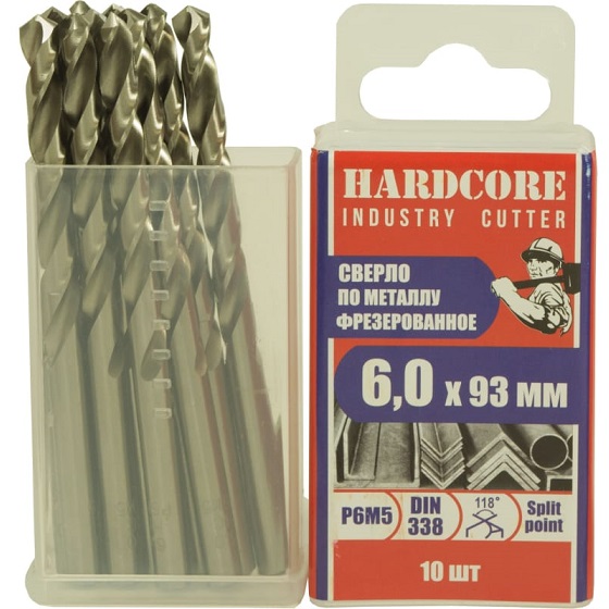 Сверло по мет. фрез. Р6М5 6,0х93мм 10шт