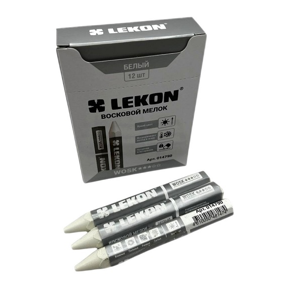 Восковой мелок белый для мокрых и грязных поверхностей LEKON WOSK