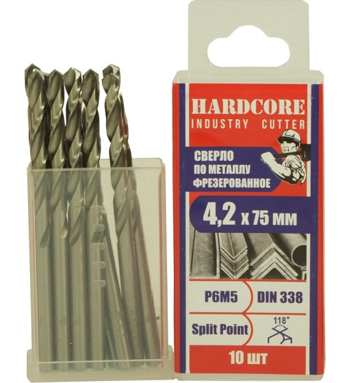 Сверло по мет. фрез. Р6М5 4,2х75мм 10шт