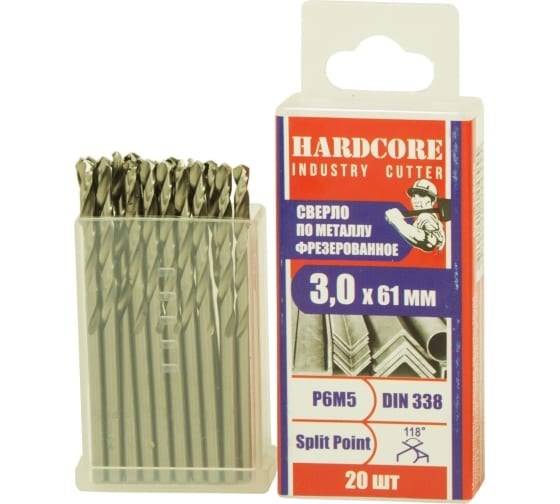Сверло по мет. фрез. Р6М5 3,0х61мм 20шт