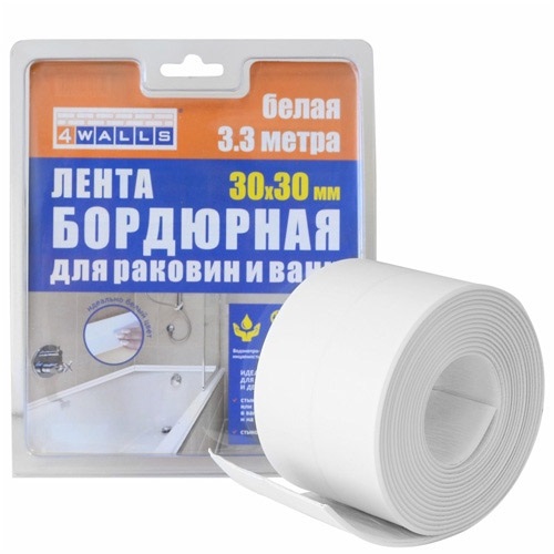 Бордюрная -лента для раковин и ванн 4Walls 30мм x 30мм, 3.3м, белая