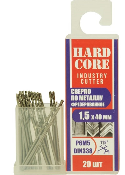 Сверло по мет. фрез. Р6М5 1,5х40мм 20шт