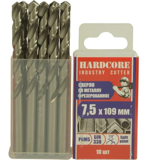 Сверло по мет. фрез. Р6М5 7,5х109мм 10шт