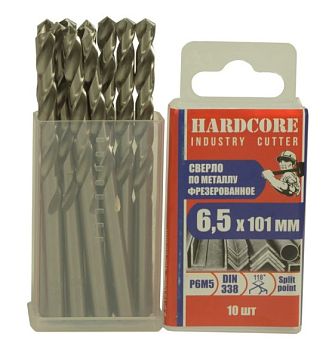 Сверло по мет. фрез. Р6М5 6,5х101мм "Hardcore" 10шт/упак