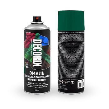 Аэроз. эмаль д/металлоч. и профнаст. DECORIX, зелёный мох RAL 6005, 520мл/12 шт