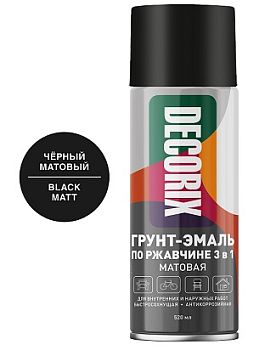 Аэрозольная грунт-эмаль по ржавч. 3в1 DECORIX, чёрная матовая, 520мл/12шт