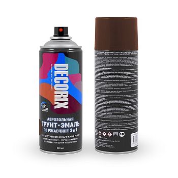 Аэрозольная грунт-эмаль по ржавч. 3в1 DECORIX, коричневый 520мл/12 шт