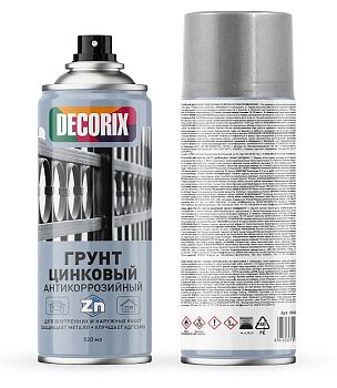 Аэрозольный грунт антикоррозийный цинковый DECORIX, 520мл/12 шт