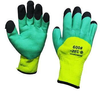 Перчатки ПВХ зимние (-20С) салат-зелёные,черн.пальцы 10/480