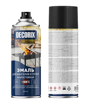 Аэрозольная эмаль для мангалов и печей +800 DECORIX, чёрный, 520мл/12 шт