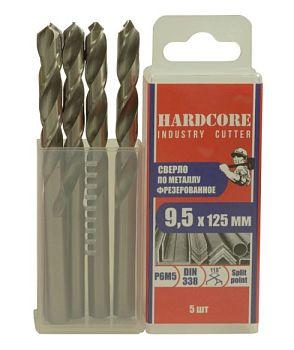 Сверло по мет. фрез. Р6М5 9,5х125мм "Hardcore" 5шт/упак
