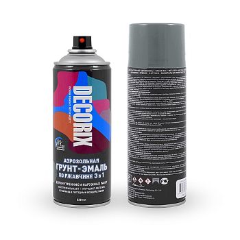 Аэрозольная грунт-эмаль по ржавч. 3в1 DECORIX, серый глянц. (А22) 520мл/12 шт