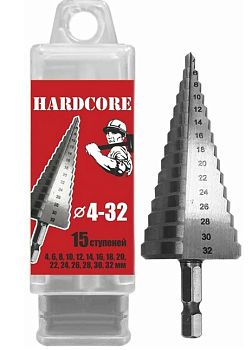Сверло по мет. шаговое 4-32 мм (15 ступ.) "Hardcore"