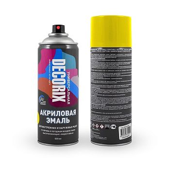 Аэрозольная эмаль унив. DECORIX, жёлтый (А07) 520мл/12 шт