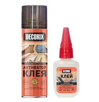 Двухкомпонентный клей для экспресс-склеивания DECORIX аэроз.актив.270мл+клей 50гр