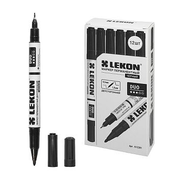 Маркер перманентный двухсторонний Чёрный LEKON DUO 12/144/1728