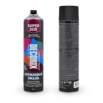 Аэрозольная эмаль унив. DECORIX, чёрный глянец БОЛЬШОЙ балон (А01) 780мл/12 шт