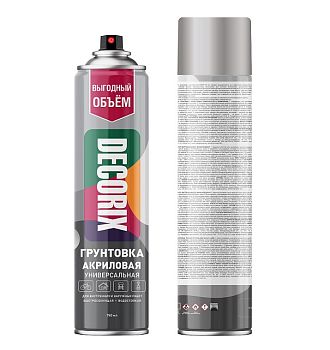Аэрозольная грунтовка Универс. DECORIX, серая 780мл/12 шт