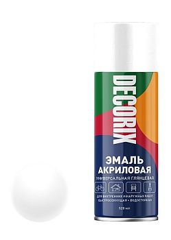 Аэрозольная эмаль унив. DECORIX, белый глянцевый (А21) 520мл/12 шт