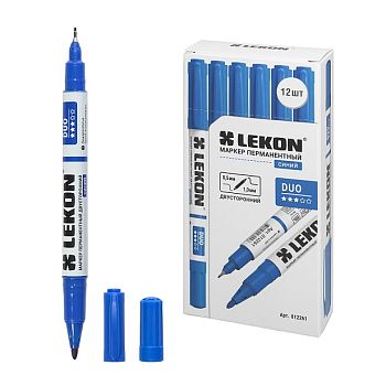 Маркер перманентный двухсторонний Синий LEKON DUO 12/144/1728