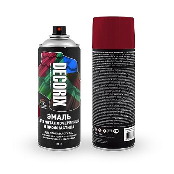 Аэроз. эмаль д/металлоч. и профнаст. DECORIX, винно-красный RAL 3005, 520мл/12 шт