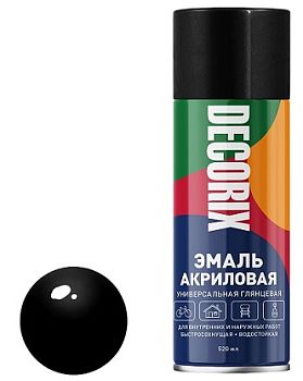 Аэрозольная эмаль унив. DECORIX, чёрный глянец (А01) 520мл/12 шт