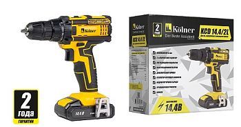 Kolner KCD 14,4В/2L Дрель-шуруповерт 1 аккумул.,коробка,2 скор.,0-400/0-1450 об/мин