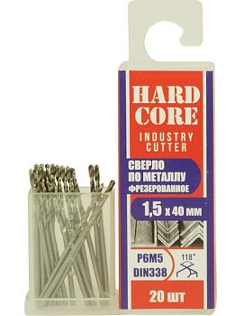 Сверло по мет. фрез. Р6М5 1,5х40мм "Hardcore" 20шт/упак