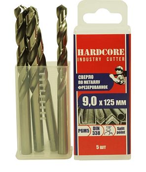Сверло по мет. фрез. Р6М5 9,0х125мм "Hardcore" 5шт/упак