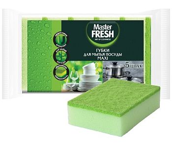 Губки для мытья посуды MAXI Лайм Master FRESH, 5шт (М)