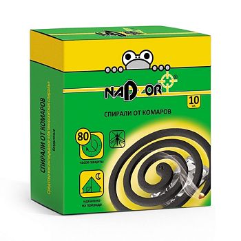 Спирали от комаров малодымные б/запаха чёрные Nadzor 10шт/уп