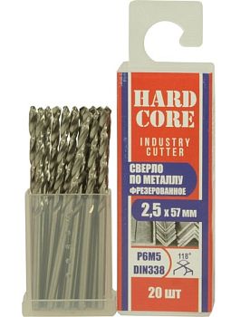 Сверло по мет. фрез. Р6М5 2,5х57мм "Hardcore" 20шт/упак