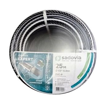 Шланг полив.Sadovia EXPERT ПВХ 3-х слойн.армиров.,1/2х2,8х25м чёрн.с сер.и бел.ребристой полосой