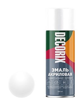 Аэрозольная эмаль унив. DECORIX, белый матовый RAL 9016 (А24) 520мл/12 шт